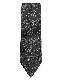 Mens Black Premium Silk Necktie Suit Accessories Set With Pocket Square Grey Floral Design