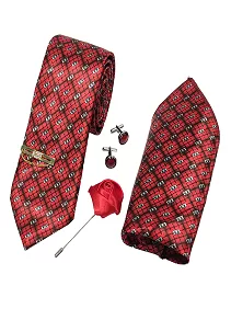 Rare Combee Red Silk Necktie, Premium Fabric Luxurious Finishing with Pocket Square, Rose Pin, Tie Pin & Cufflinks for Weeding, Corporate, Meeting, Party's, Reception, Gift, Business, Office