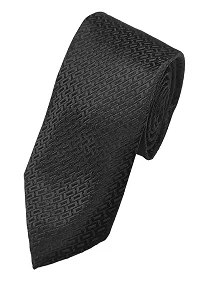 Ultra-Premium Silk Necktie for Men Matching Cufflinks with a Pocket Square -Black Color, Self Design