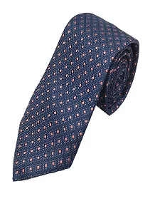Ultra-Premium Navy Blue  Silk Necktie for Men Matching Cufflinks with a Pocket Square - Pink Design