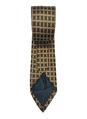Ultra-Premium Brown Silk Necktie for Men Matching Cufflinks with a Pocket Square. Golden Floral Design