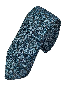 Ultra-Premium Black Silk Necktie for Men Matching Cufflinks with a Pocket Square. Sky Floral Design