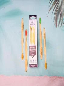 FAIRBIZPS Bamboo Toothbrush Set - Pack of 4, Soft Bristles, BPA-Free, Antibacterial, Biodegradable Handle - Eco-Friendly Oral Care Kit for Kids and Adult