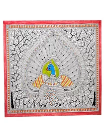 Palak Saxena Graceful Peacock Dance: Authentic Madhubani Painting on Paper | Unframed 32.2 x 24.2 inches for Home, Office