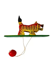 Rajasthan Handicraft Wooden Handpainted Animal Shape Handheld Revolving Movement Toy for Kids ( Lion)