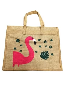 PALAK SAXENA Jute Bag for Shopping - Printed Jute Bag | Shoulder Bag | Shoppers Tote | Jute Bag Big Size | Grocery Bag | Eco Friendly Bags for Shopping - Cute & Quirky Collection (Swan Pink)
