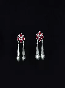 Graceful Oxidized Dangle Earrings with Pink Stone – Timeless Ethnic jewellery for Women  (maroon)