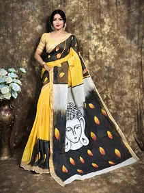 Kerala Cotton Hand-Painted Saree – Artistic Elegance with Blouse Piece