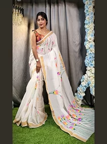 Kerala Cotton Hand-Painted Saree – Artistic Elegance with Blouse Piece