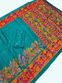 Premium Dola Silk Saree – Golden Print Elegance with Blouse Piece