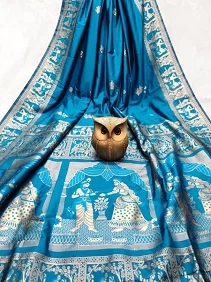 Dual Tone Bishnupuri Baluchari Silk Saree – Pure Soft Elegance with Blouse Piece