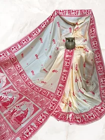 Dual Tone Bishnupuri Baluchari Silk Saree – Pure Soft Elegance with Blouse Piece