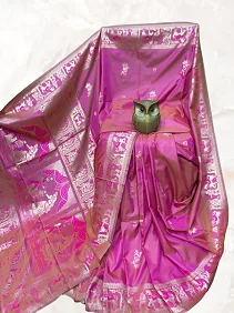 Dual Tone Bishnupuri Baluchari Silk Saree – Pure Soft Elegance with Blouse Piece