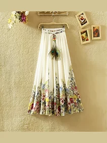 Long Skirt of Women | Women's Ethnic Flared Skirt - Fancy Dori & Button Work | Silk Long Skirt for Festive & Casual Wear