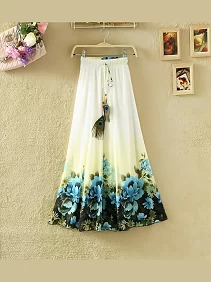 Long Skirt of Women | Women's Ethnic Flared Skirt - Fancy Dori & Button Work | Silk Long Skirt for Festive & Casual Wear
