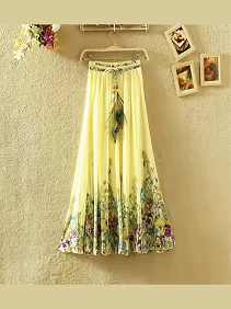Long Skirt of Women | Women's Ethnic Flared Skirt - Fancy Dori & Button Work | Silk Long Skirt for Festive & Casual Wear