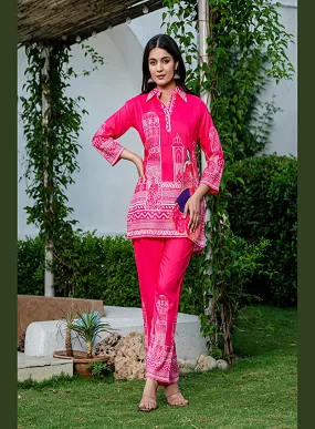 Women’s Ethnic Fusion Wear / Muslin Silk Co-ord Set / Stylish Matching Top & Bottom Set