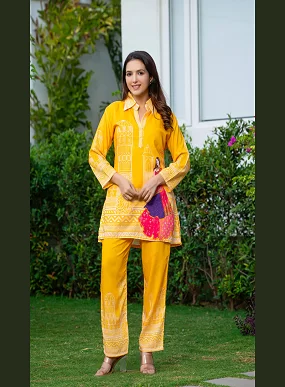 Women’s Ethnic Fusion Wear / Muslin Silk Co-ord Set / Stylish Matching Top & Bottom Set