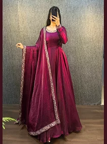 Women’s Party Wear Gown | Embroidered Gown Set | Ethnic Festive Gown with Dupatta
