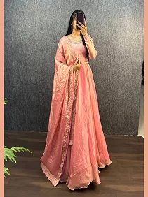 Women’s Party Wear Gown | Embroidered Gown Set | Ethnic Festive Gown with Dupatta