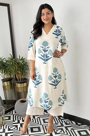 Floral Cream Cotton Co-ord Set for Women - Daily & Casual Wear