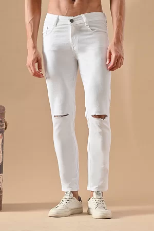 Men Slim Mid Rise White Jeans