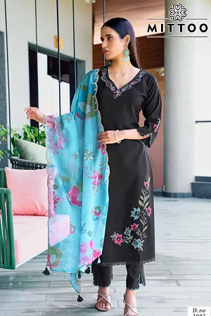 3-Piece Sequin Embroidered Silk Suit Set | Kurta, Pant & Printed Organza Dupatta | XL Size | Party Wear