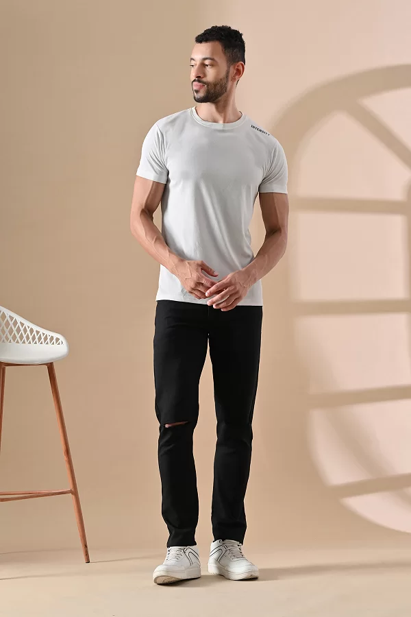 Men Slim Mid Rise Black Jeans