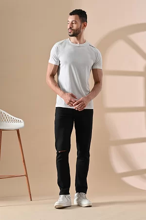 Men Slim Mid Rise Black Jeans