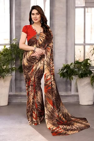 Soft Georgette Printed Saree with Matching Blouse | Lightweight Wedding & Party Wear Saree