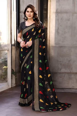 Soft Georgette Printed Saree with Matching Blouse | Lightweight Wedding & Party Wear Saree