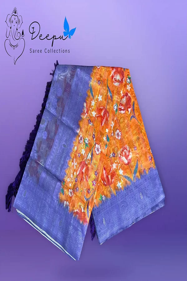 vibrant floral print saree