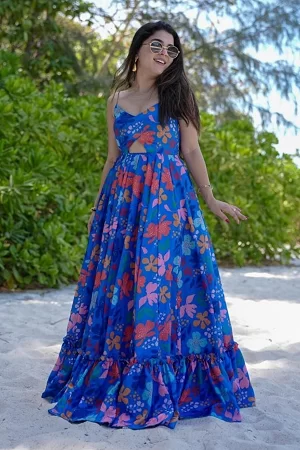 Gown for Women | Printed Poly Rayon Gown | Casual & Party Wear | Sizes S to XXL