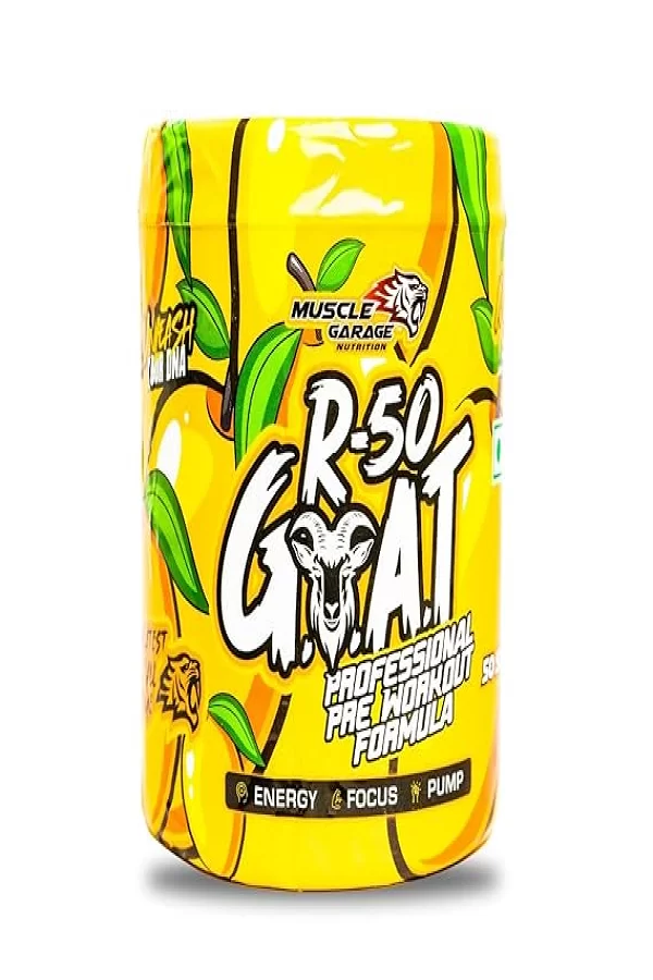 Muscle Garage R-50 GOAT Pre-Workout| Energy, Focus, Strength & Muscle Pump Booster | 50 Servings – Explosive Performance Supplement | Mango Flavor | 350 gm