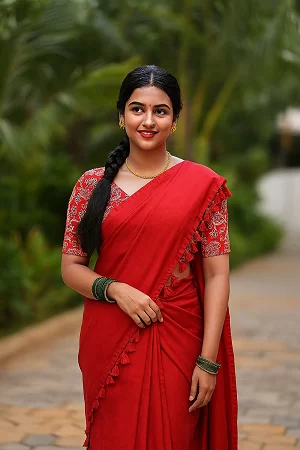 Red Colour Pure Khadi Cotton Saree for Women – Handloom Cotton Saree with Handmade Latkan & Hand-Painted Cotton Blouse