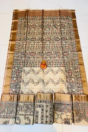 NEW EXCLUSIVE  TUSSAR SILK  Sarees with MADHUBANI ARTWORK