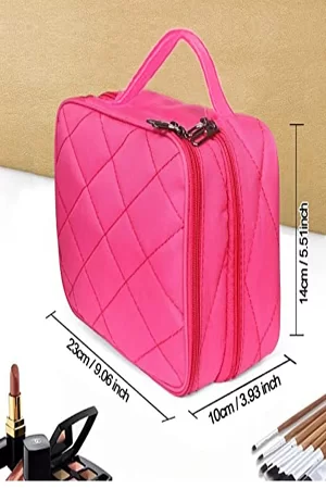 Laxora Beauty Portable Makeup Bag, Salepush Double Layer Cosmetic/Toiletry Brush Bag for Women, with Mirror Travel/Train Kit Organizer, Professional Makeup Pouch Purse Travel Home