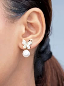 Pearl Butterfly Drop Earrings