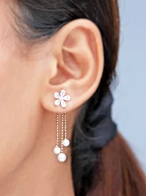 Pearl Drop Crystal Flower Earrings