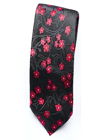  Premium Free Size with Adjustable Pocket Square - Black Coloured Paisley Flower Design 