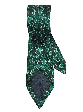 Rare Combee Men's Formal Black & Green & Sky Floral Luxurious Premium Silk Necktie with Pocket Squre