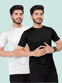Combo Sporty Black & White  Polyester Round Neck T Shirt Pack of 2