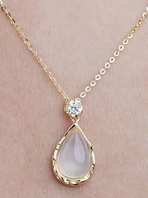Tear Drop Moon Stone Pendant Chain