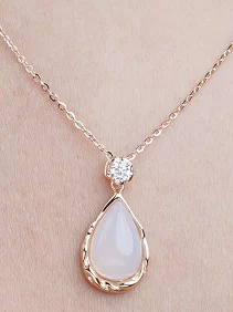Tear Drop Moon Stone Pendant Chain