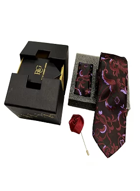 Rare Combee Signature Edition Black Color Luxurious Necktie with Pocket Square and Rose Pin for Casual,Party, Wedding or Corporate Gift