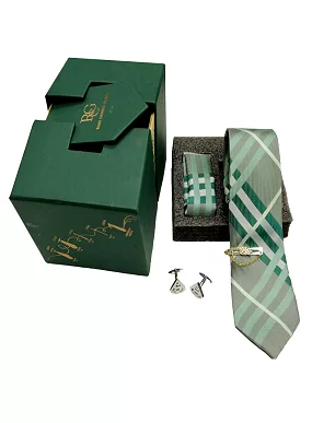 Rare Combee Signature Edition Sea Foam Green Color Luxurious Necktie with Pocket Square,Cufflink,Tie Pin for Party, Wedding or Corporate Gift