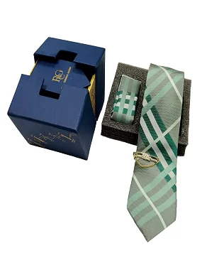 Rare Combee Signature Edition Sea Foam Green Color Luxurious Necktie with Pocket Square and Tie Pin for Party, Wedding or Corporate Gift