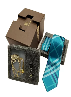 Rare Combee Signature Edition Aqua Blue Luxurious Necktie with Pocket Square,Cufflink,Jewellery for Party, Wedding or Corporate Gift