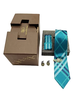 Rare Combee Signature Edition Aqua Blue Color Luxurious Necktie with Pocket Square,Cufflink,Tie Pin for Party, Wedding or Corporate Gift