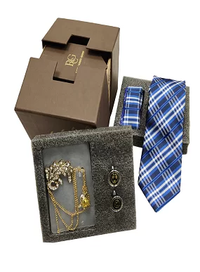 Rare Combee Signature Edition Blue Luxurious Necktie with Pocket Square,Cufflink,Jewellery for Party, Wedding or Corporate Gift